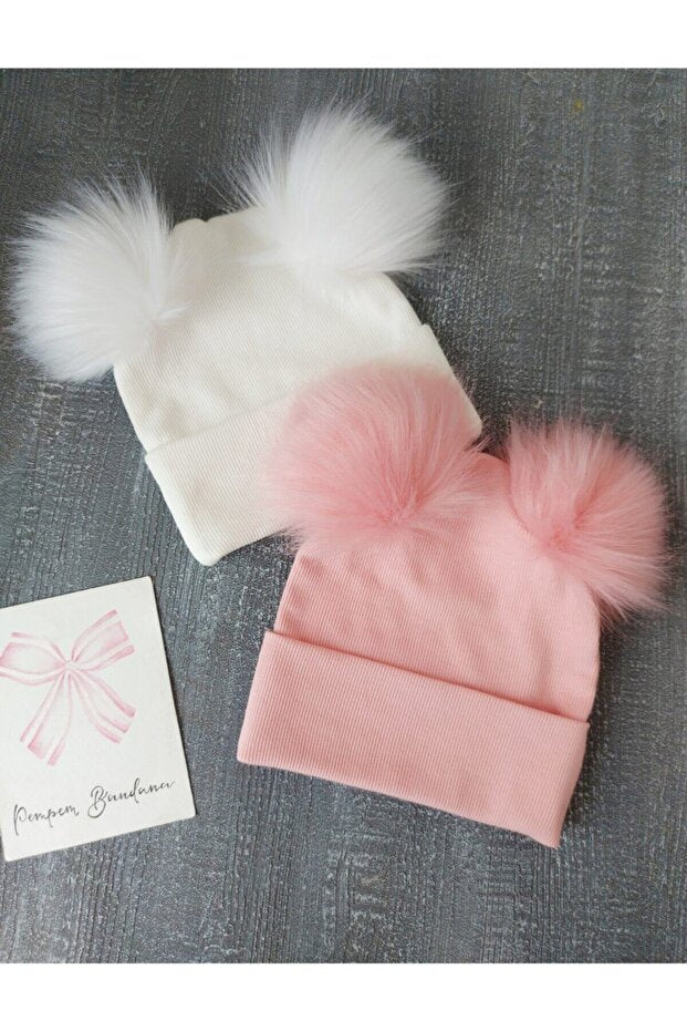 Soft Cotton Baby Beanie with Pom-poms