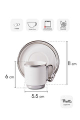 2 Person Porcelain Coffee Cup Set with Silver Trim