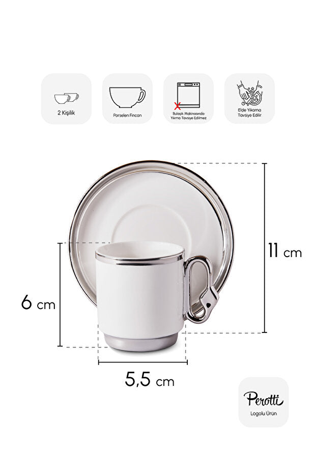 2 Person Porcelain Coffee Cup Set with Silver Trim