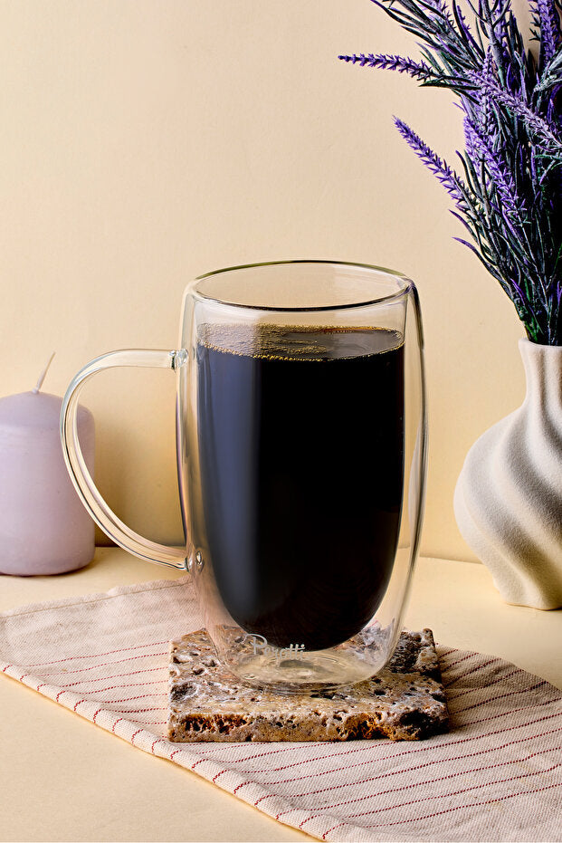 Double Wall Insulated Glass Latte Mug - 450ml Capacity