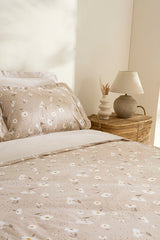 Daisy 100% Cotton Double Duvet Cover Set - Beige, 4-Piece