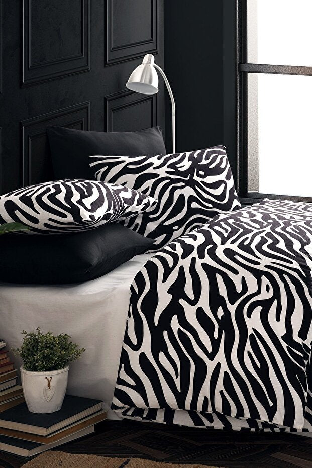 Zebra Print Double Duvet Cover Set - 100% Cotton