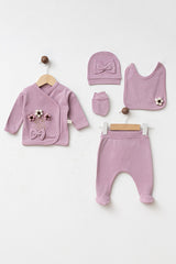 Newborn 100% Cotton 5-Piece Hospital Exit Set with Embossed Flowers