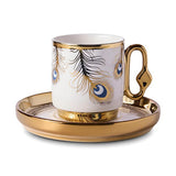 Porcelain Peacock Pattern Coffee Cup Set for 6 People