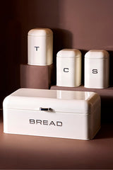 Retro Cream Bread Box & 3 Storage Jars Set for Kitchen