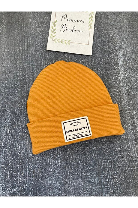 'Smile Be Happy' Baby Mustard Beanie - 0-1 Age