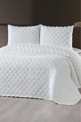 Konik Double Bed Quilt Set - 3 Piece Cotton Textured White