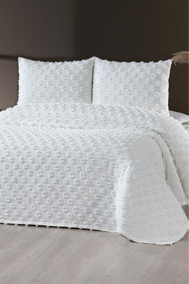Konik Double Bed Quilt Set - 3 Piece Cotton Textured White