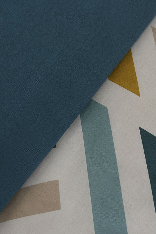Morgan 100% Cotton Double Duvet Cover Set - Green Geometric