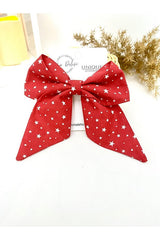 فيونكة شعر مصنوعة يدويًا بنقشة نجوم أحمر وأبيض - احتفالية وأنيقة