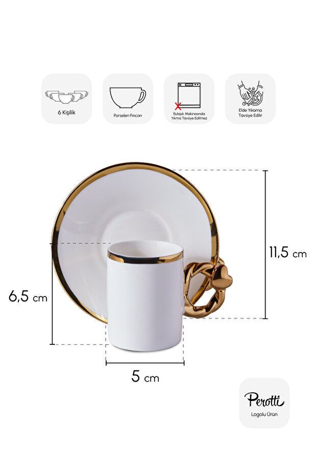 White Porcelain Coffee Set with Gold Handles & Rims - 6 Person