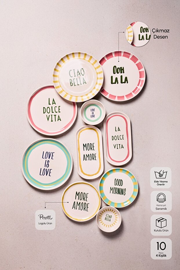 La Dolce Vita" Themed 10-Piece Ceramic Breakfast Set for 4