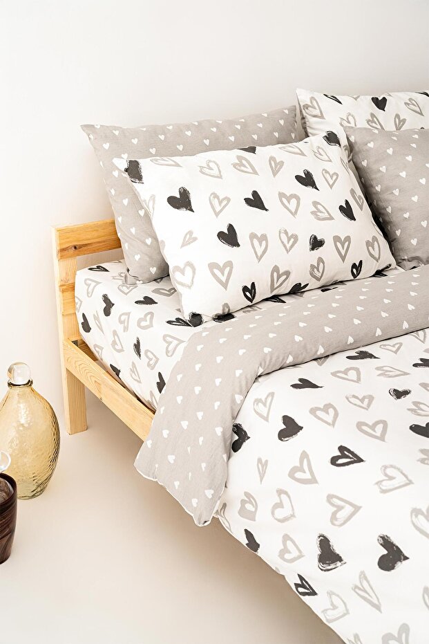 100% Cotton Double Duvet Cover Set - Lover Heart Design