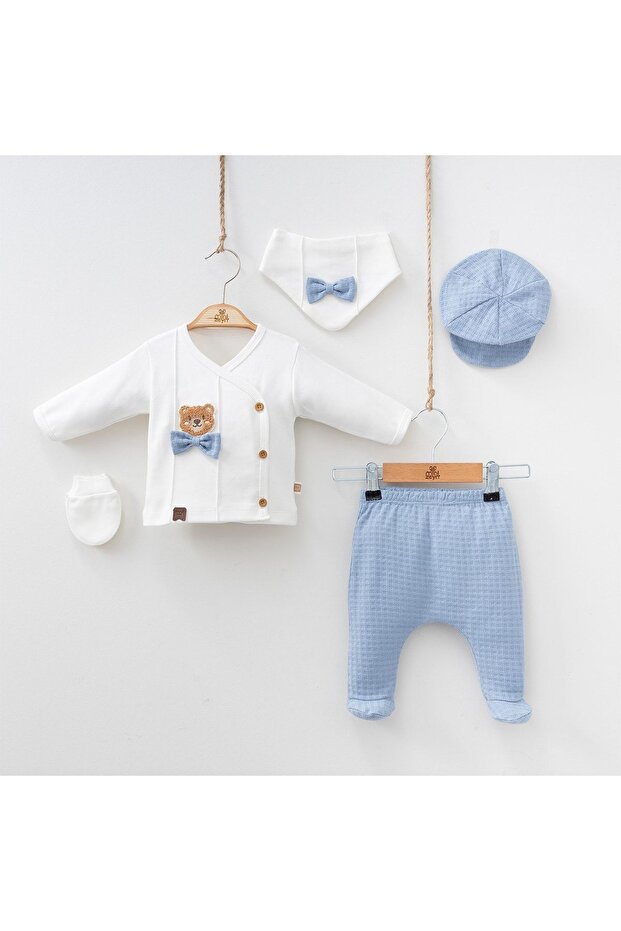 Newborn Organic 5-Piece Hospital Exit Set with Bear & Bow