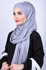 Hijab Prêt Gris à 3 Rayures - Coton Peigné Lycra