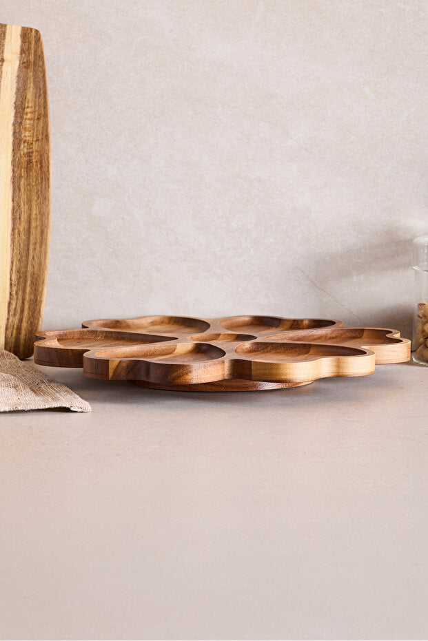 Acacia Rotating Heart Serving Stand - 30 cm Multi-Compartment Tray