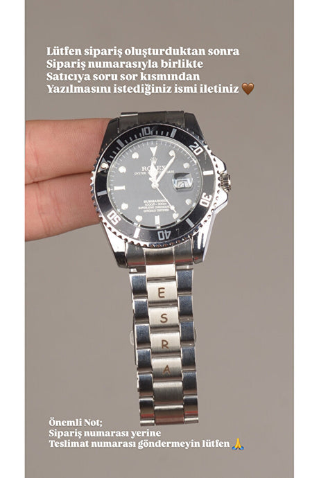 Personalized Steel Band Men's Watch - Black Dial, 52mm Case
