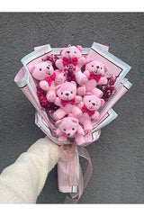 Romantic Pink Teddy Bear & Chocolate Bouquet - 6 Plush Bears