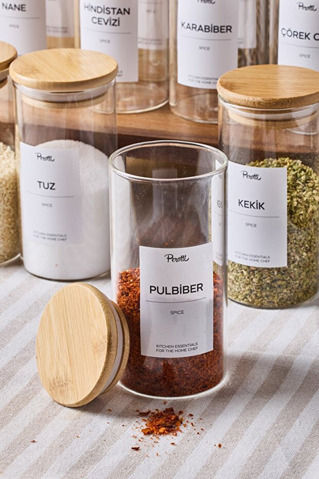 Borosilicate Glass Spice Jars Set - 300ml x 12 with Bamboo Lids