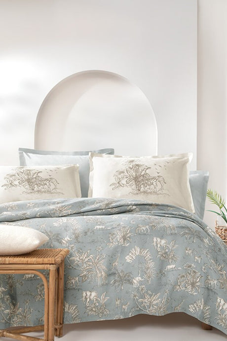 Aster Double Pique Set - Sage Green Safari Print Bedding