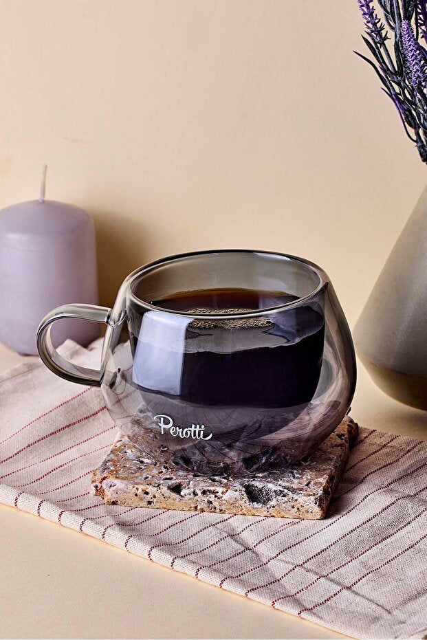 Elegant Smoked Double-Walled Glass Mug for Coffee & Tea - 280ml