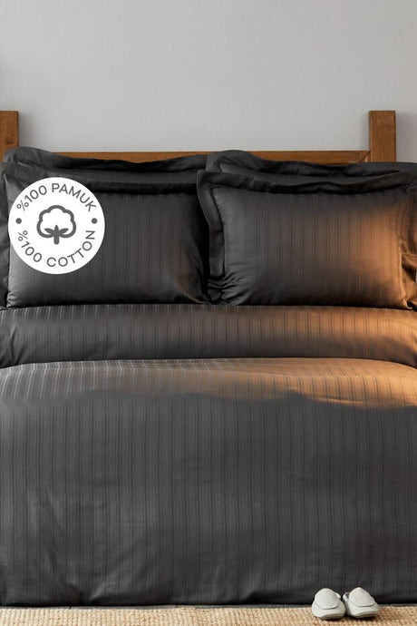 Double Duvet Cover Set - 100% Cotton Satin Anthracite