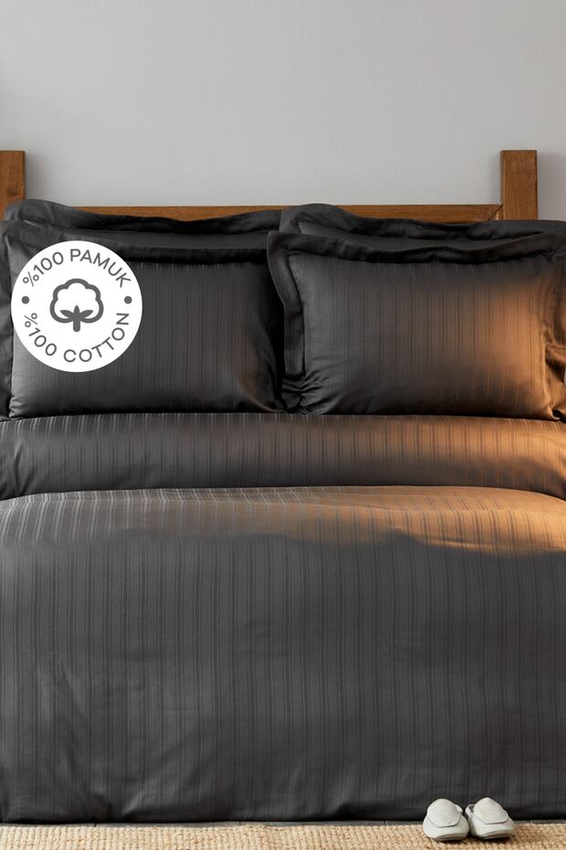 Double Duvet Cover Set - 100% Cotton Satin Anthracite