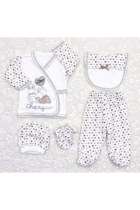 Newborn 5-Piece Baby Bodysuit Set with Bunny Design - 0-3 Months