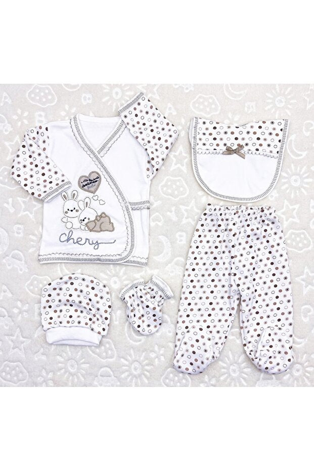 Newborn 5-Piece Baby Bodysuit Set with Bunny Design - 0-3 Months