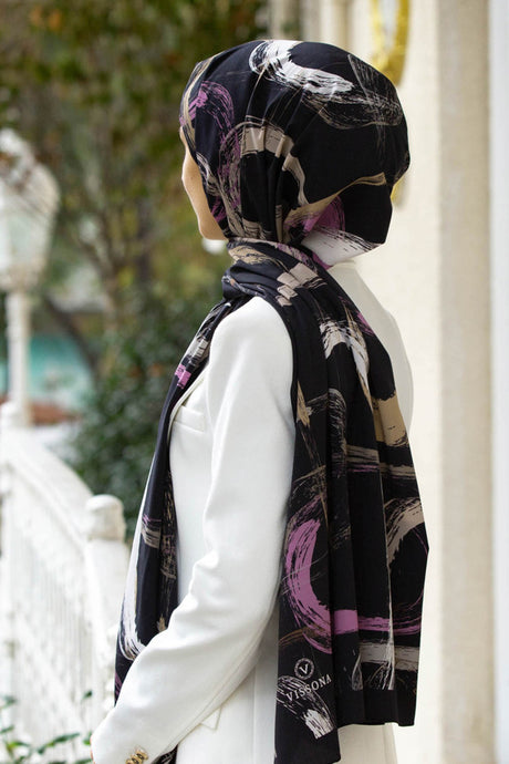 Luxury Medine Silk Shawl - Brush Pattern, Wrinkle-Free