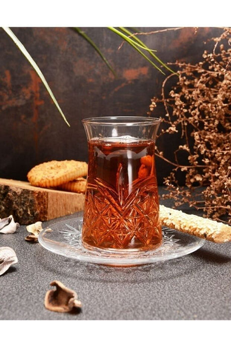 Set di bicchieri da tè turchi Pasabahce Timeless con piattino - Confezione professionale per 6 persone