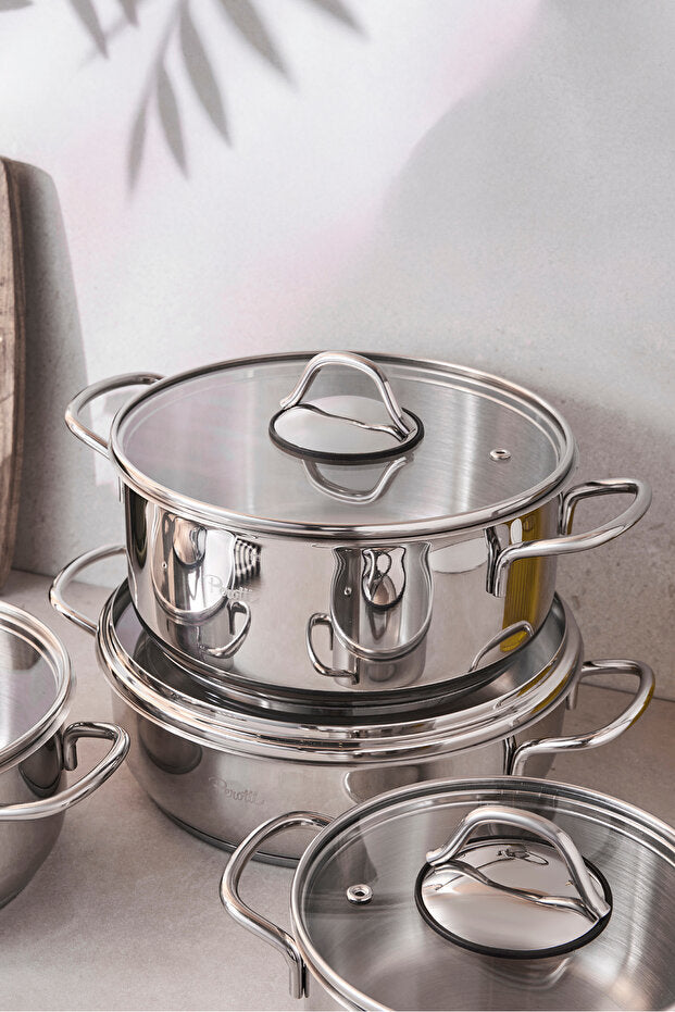 8 Piece Induction Base Stainless Steel Pot Set for Modern Kitchens