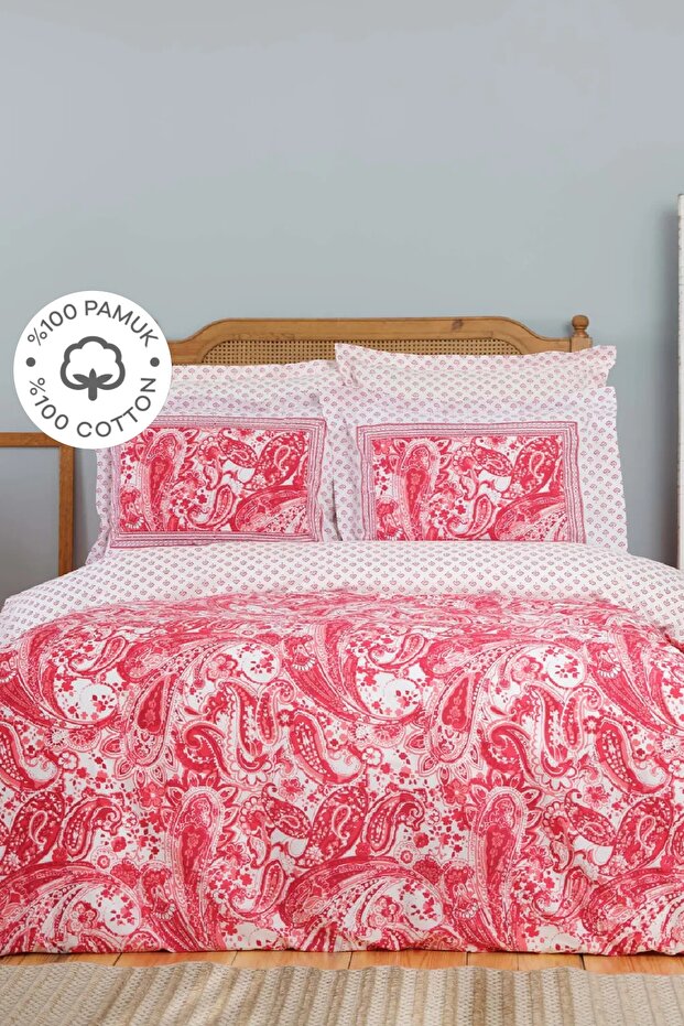 Bellance Red 100% Cotton Double Duvet Cover Set