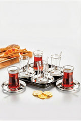 Ozlife Traditional 12 Piece Turkish Tea Glass & Saucer Set - 12 PC Set
