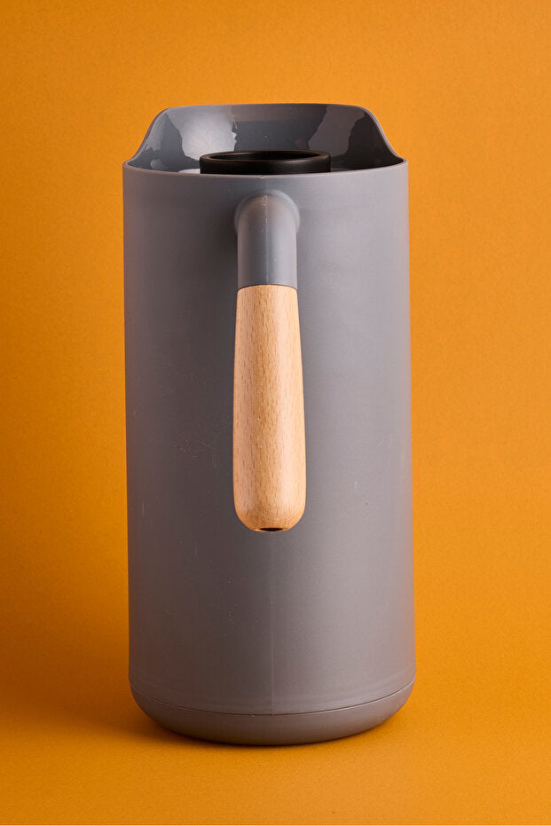 Nordic Vacuum Thermos with Wooden Handle - 1000ml Grey