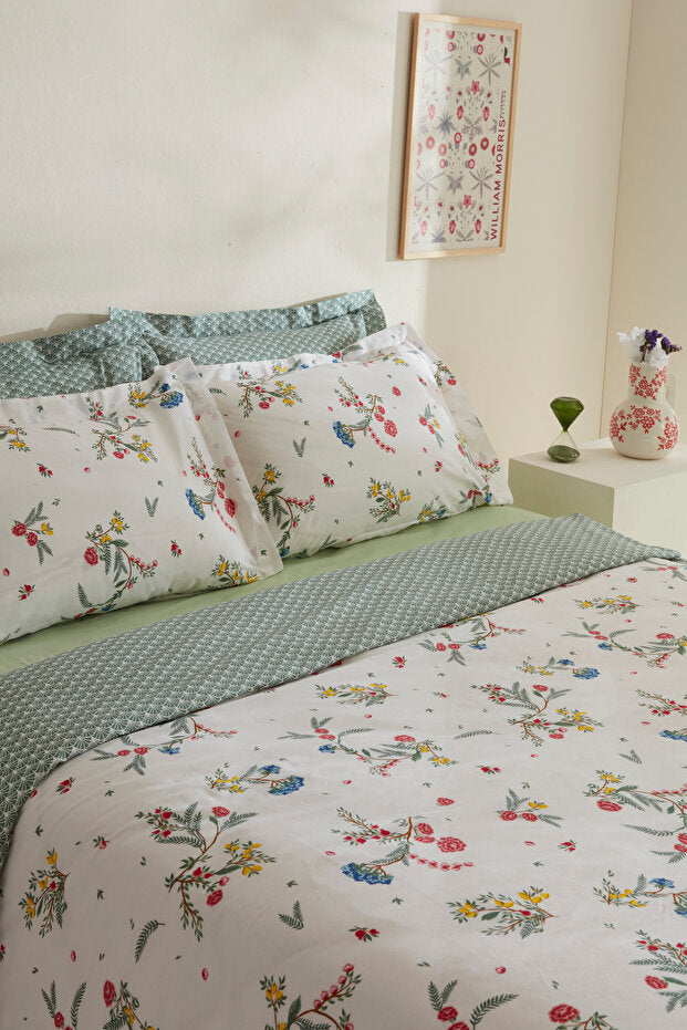 Dina 100% Cotton Double Duvet Cover Set - Multicolor Floral