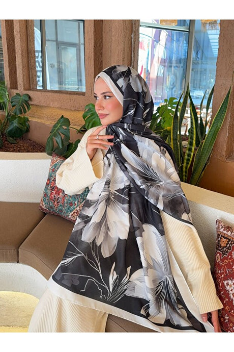 Patterned Cotton Soft Shawl - Black & White