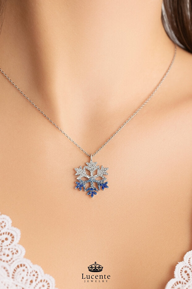 925 Sterling Silver Plated Snowflake Necklace with Light-Up Gift Box