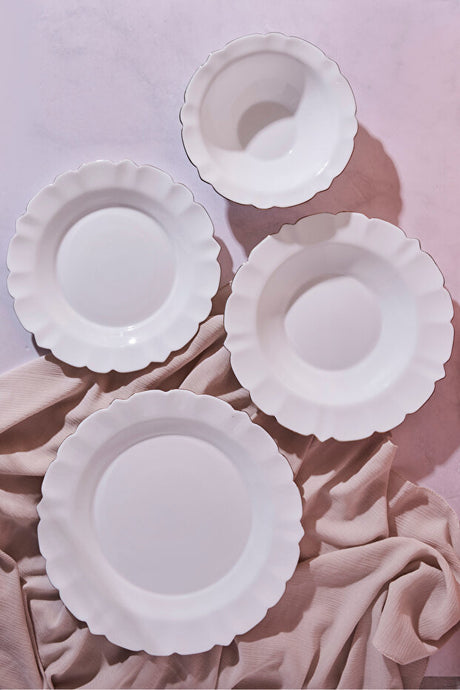 Elegant Scalloped Opal 24-Piece Dinner Set for 6 with Gold Trim