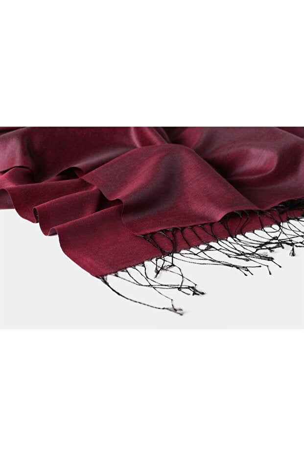 Silky Black-Burgundy Shawl - Soft Acrylic Blend