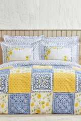 Addie 100% Cotton Double Duvet Cover Set - Lemon & Tile