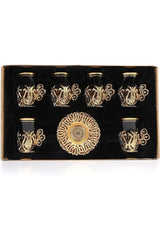 Ensemble de thé turc authentique premium avec motif ottoman et cuillères - Ensemble de 6 pièces