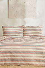 Double Size Duvet Cover Set - Terracotta Stripes, 100% Cotton