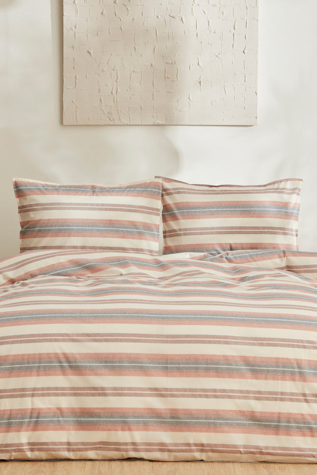 Double Size Duvet Cover Set - Terracotta Stripes, 100% Cotton