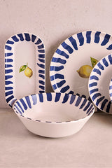 27-Piece 6-Person Ceramic Dinnerware Set - Lemon & Blue Stripe Design