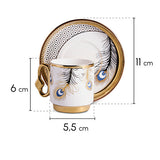Porcelain Peacock Pattern Coffee Cup Set for 6 People