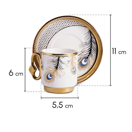 Porcelain Peacock Pattern Coffee Cup Set for 6 People