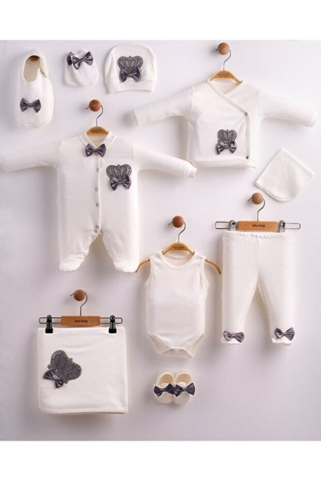 Unisex Newborn 10-Piece Hospital Exit Baby Clothes Set with Crown & Bows