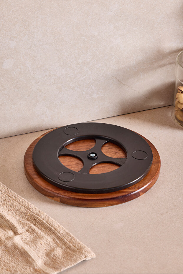 Rotating Acacia Wood Serving Plate - 20 cm Diameter