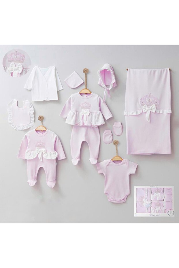 Organic Cotton Newborn Hospital Exit Set - 10-Piece Crown Lace